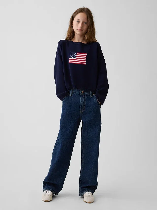 Kids Crochet Oversized Americana Sweater