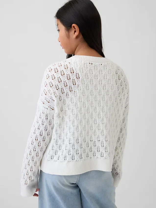Kids Crochet Oversized Crewneck Sweater