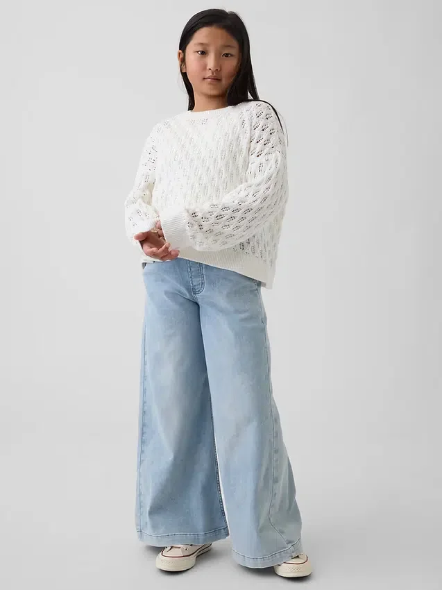 Kids Crochet Oversized Crewneck Sweater