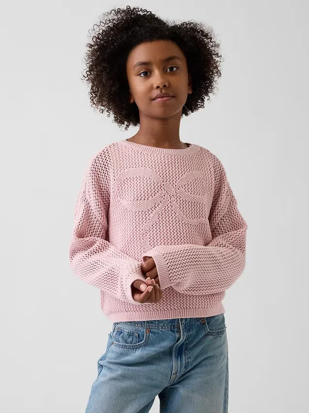 Kids Crochet Oversized Graphic Sweater