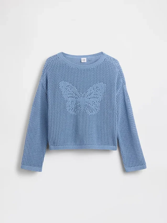 Kids Crochet Oversized Graphic Sweater