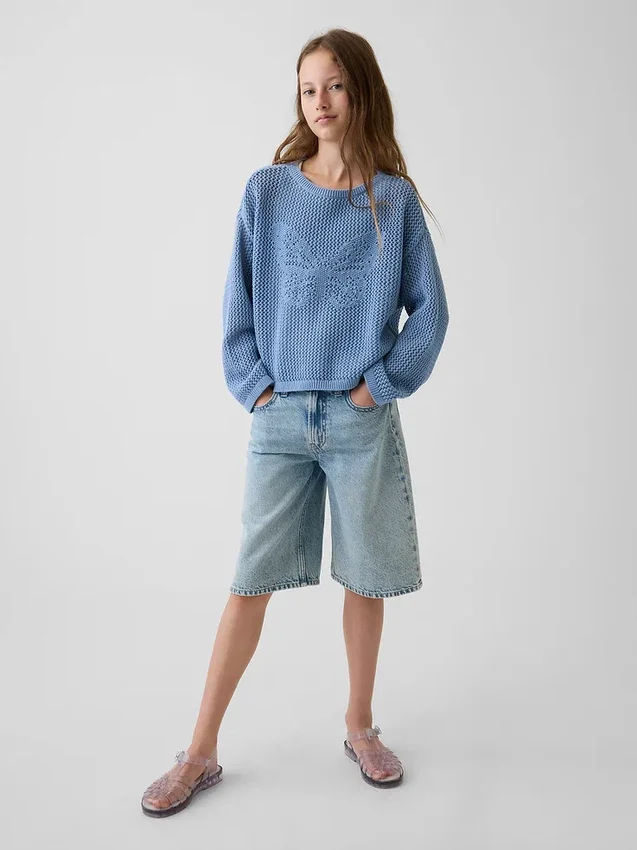 Kids Crochet Oversized Graphic Sweater