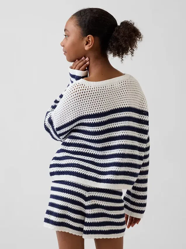 Kids Crochet Oversized Stripe Sweater
