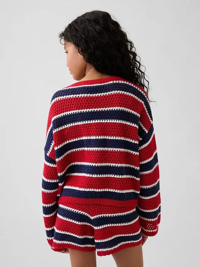 Kids Crochet Oversized Stripe Sweater