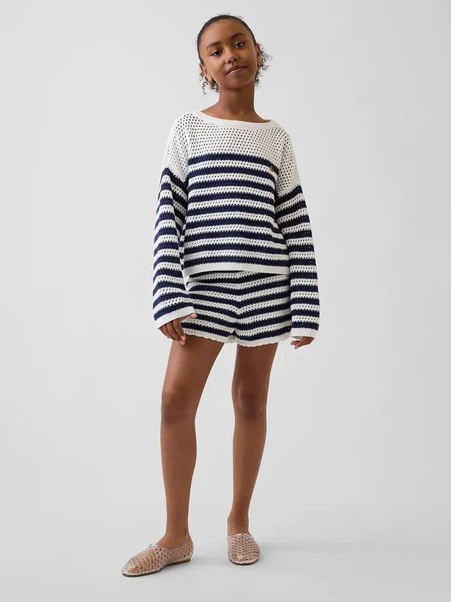 Kids Crochet Oversized Stripe Sweater