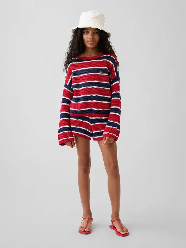 Kids Crochet Oversized Stripe Sweater