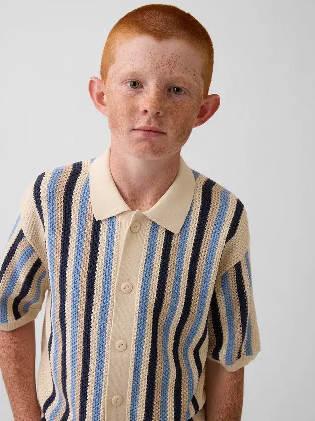 Kids Crochet Stripe Sweater Shirt