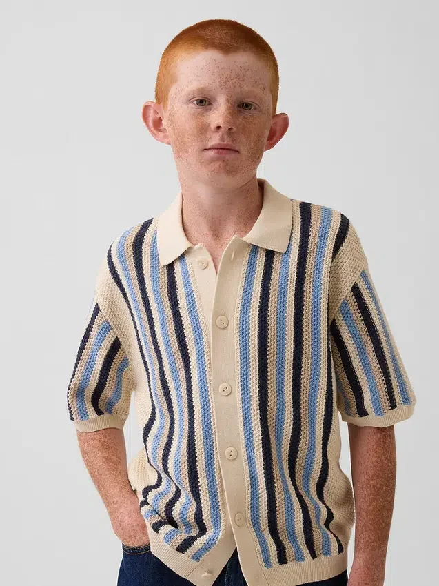 Kids Crochet Stripe Sweater Shirt