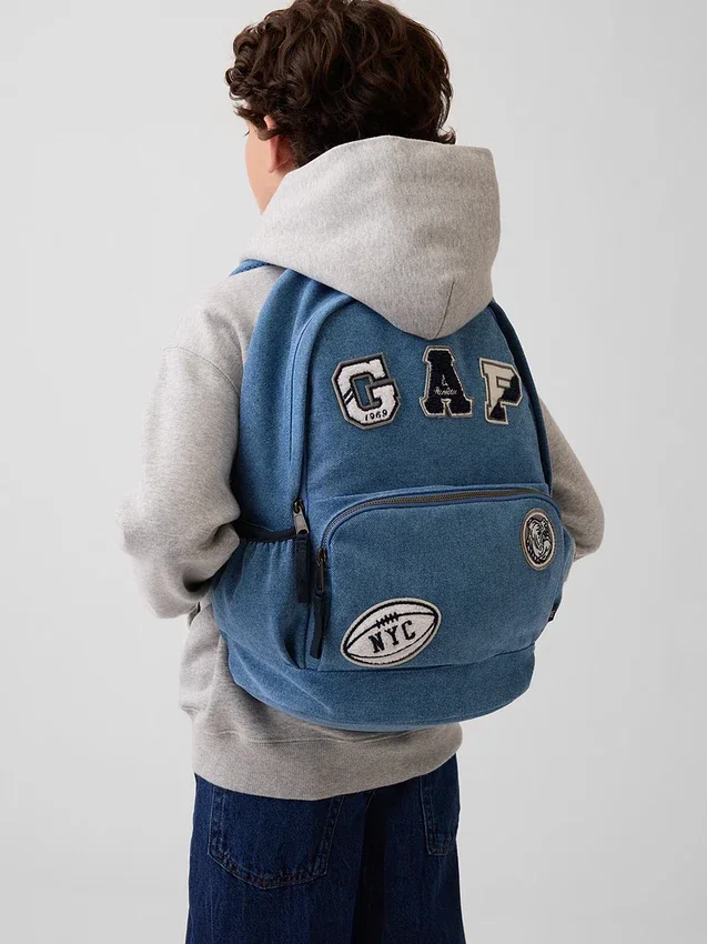 Kids Denim Logo Patch Backpack