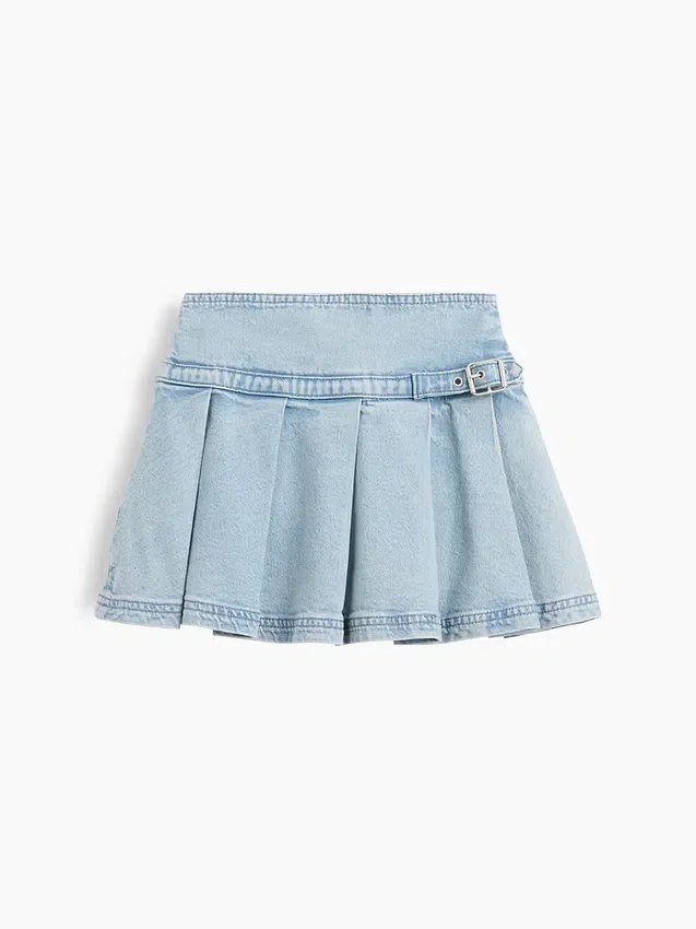 Kids Denim Pleated Mini Skirt