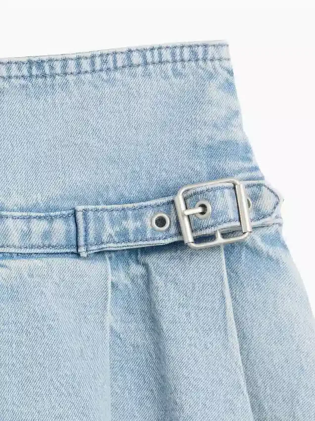 Kids Denim Pleated Mini Skirt