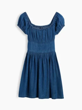 Kids Denim Puff-Sleeve Mini Dress