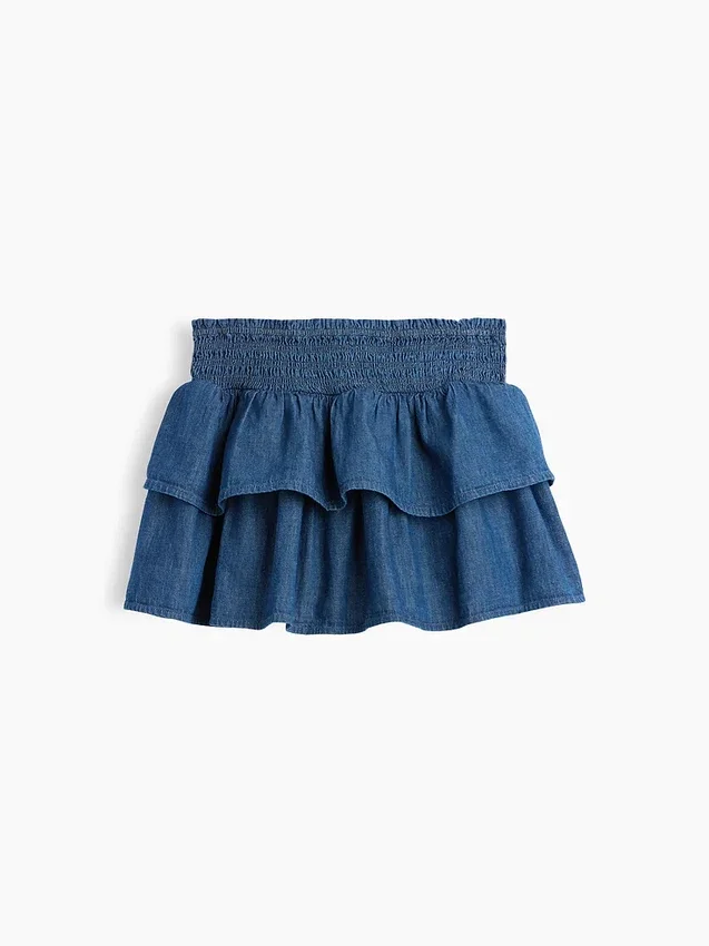Kids Denim Smocked Mini Skort