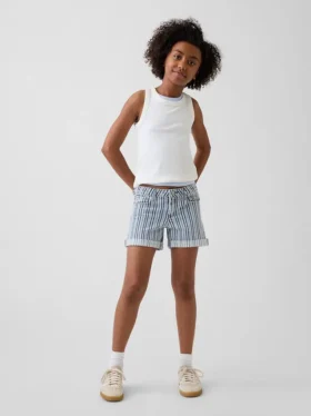 Kids Denim Stripe Midi Shorts