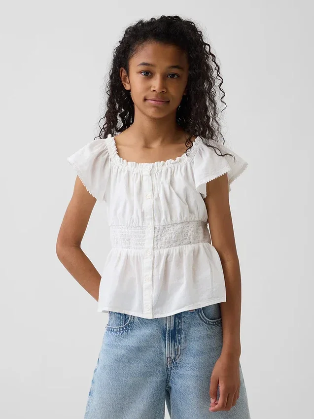 Kids Flutter-Sleeve Button-Front Top