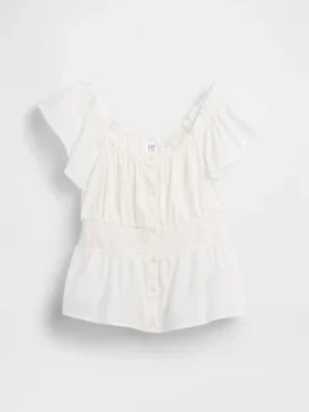 Kids Flutter-Sleeve Button-Front Top