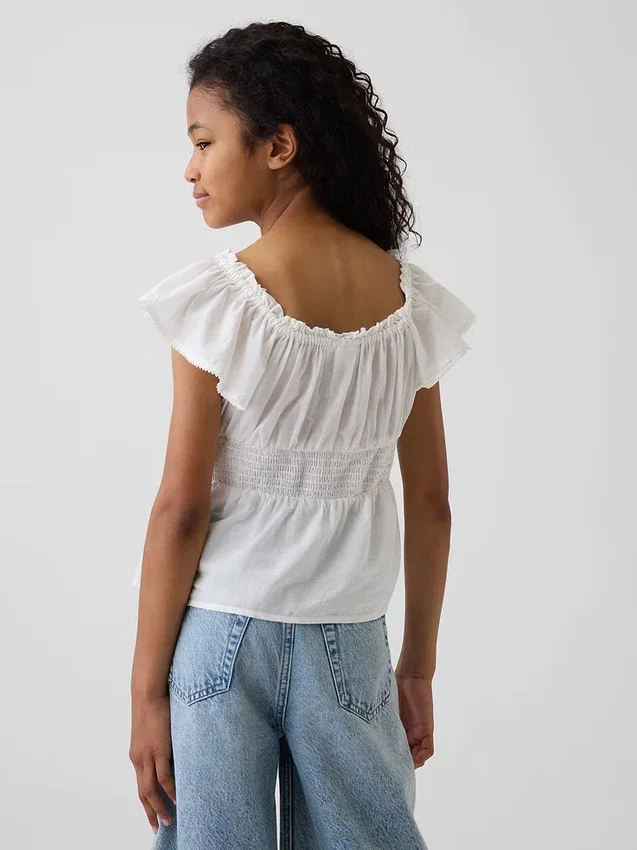 Kids Flutter-Sleeve Button-Front Top