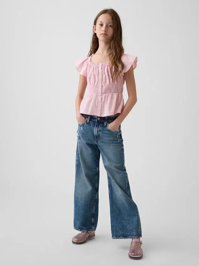 Kids Flutter-Sleeve Button-Front Top