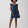 Kids Flutter-Sleeve Lace-Trim Dress
