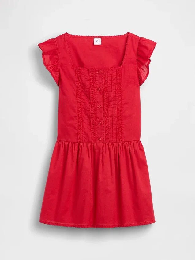 Kids Flutter-Sleeve Lace-Trim Dress