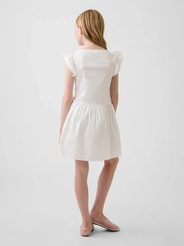 Kids Flutter-Sleeve Lace-Trim Dress