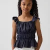 Kids Flutter-Sleeve Smocked Peplum Top