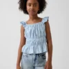 Kids Flutter-Sleeve Smocked Peplum Top