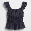 Kids Flutter-Sleeve Smocked Peplum Top