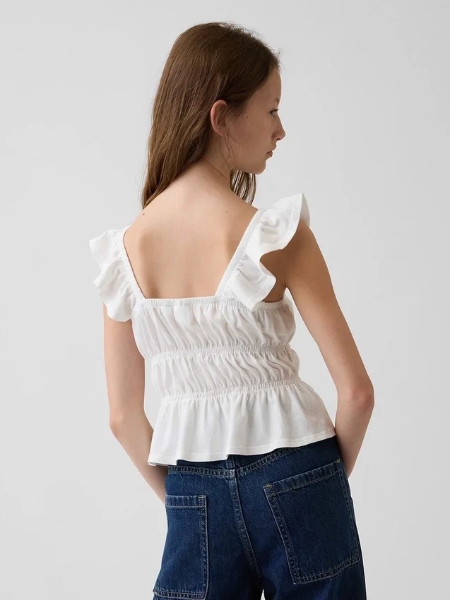 Kids Flutter-Sleeve Smocked Peplum Top