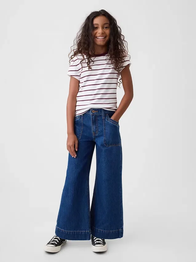 Kids High Rise Stride Wide-Leg Ankle Jeans