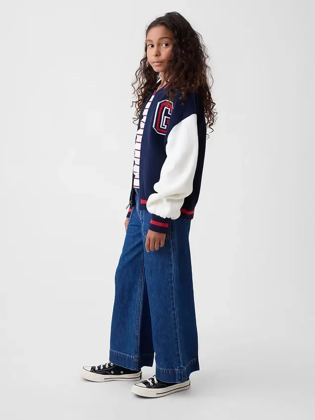 Kids High Rise Stride Wide-Leg Ankle Jeans