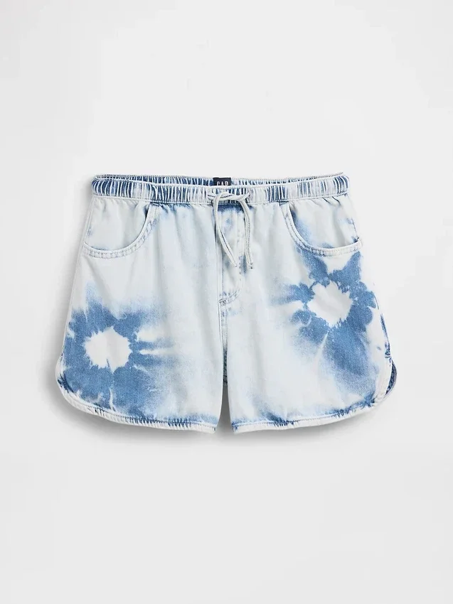 Kids High Rise Tie-Dye Denim Easy Shorts