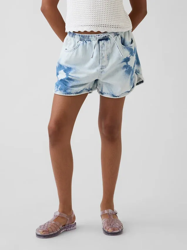 Kids High Rise Tie-Dye Denim Easy Shorts