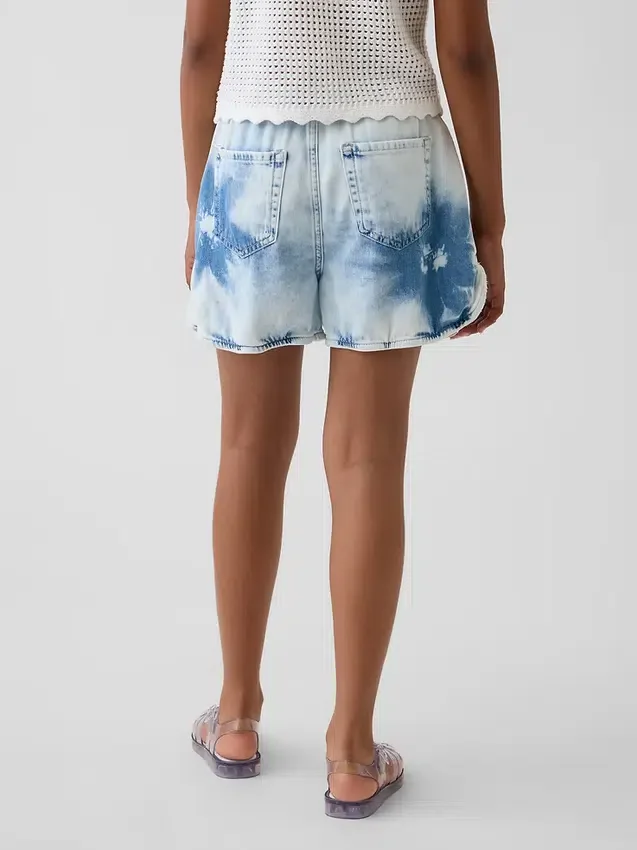 Kids High Rise Tie-Dye Denim Easy Shorts