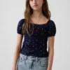 Kids Lace-Trim Puff-Sleeve Top