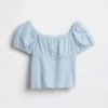 Kids Lace-Trim Puff-Sleeve Top