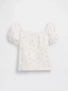 Kids Lace-Trim Puff-Sleeve Top