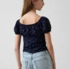 Kids Lace-Trim Puff-Sleeve Top