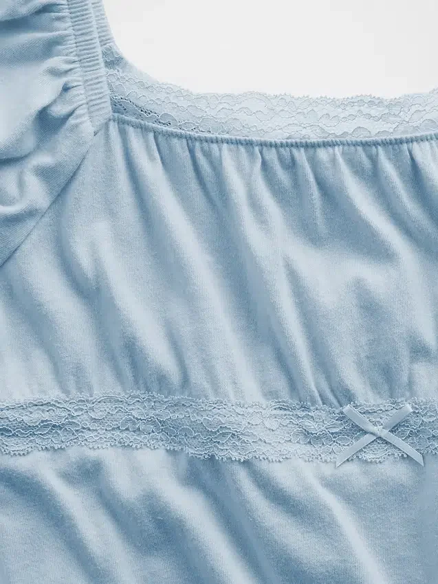 Kids Lace-Trim Puff-Sleeve Top