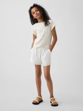 Kids Linen-Cotton Lace-Trim Easy Shorts