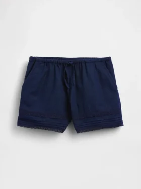 Kids Linen-Cotton Lace-Trim Easy Shorts