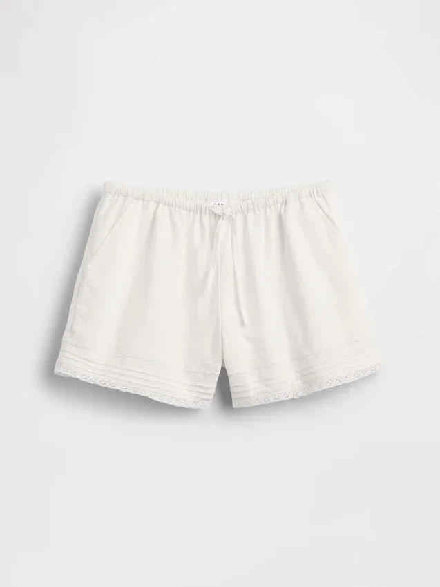 Kids Linen-Cotton Lace-Trim Easy Shorts
