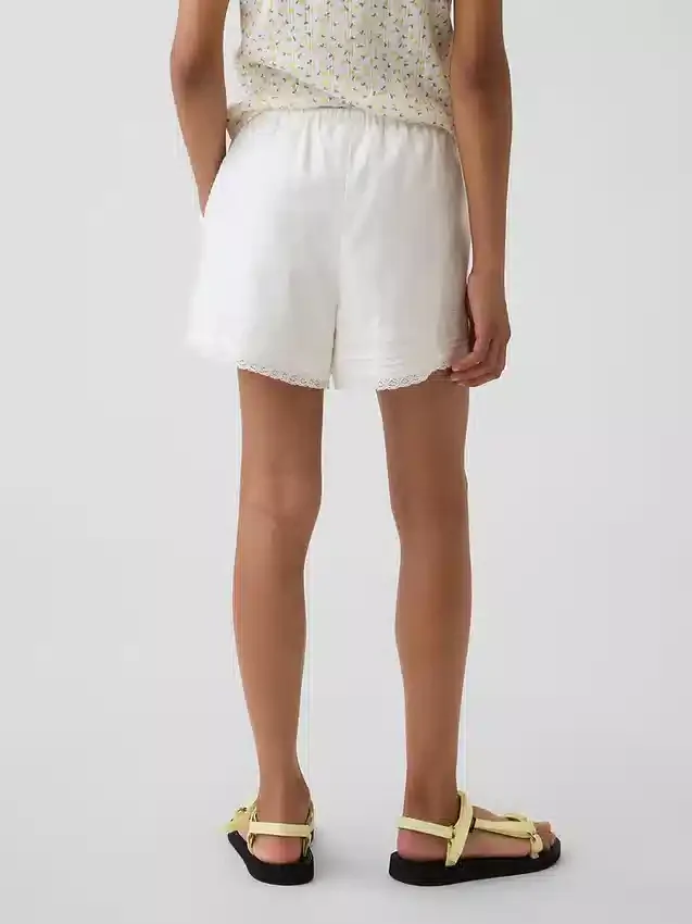 Kids Linen-Cotton Lace-Trim Easy Shorts