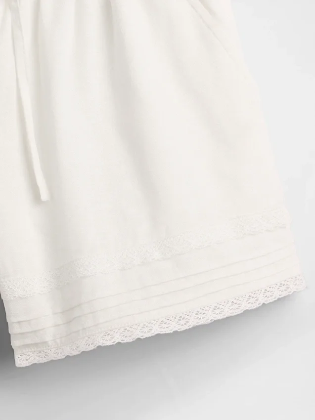 Kids Linen-Cotton Lace-Trim Easy Shorts