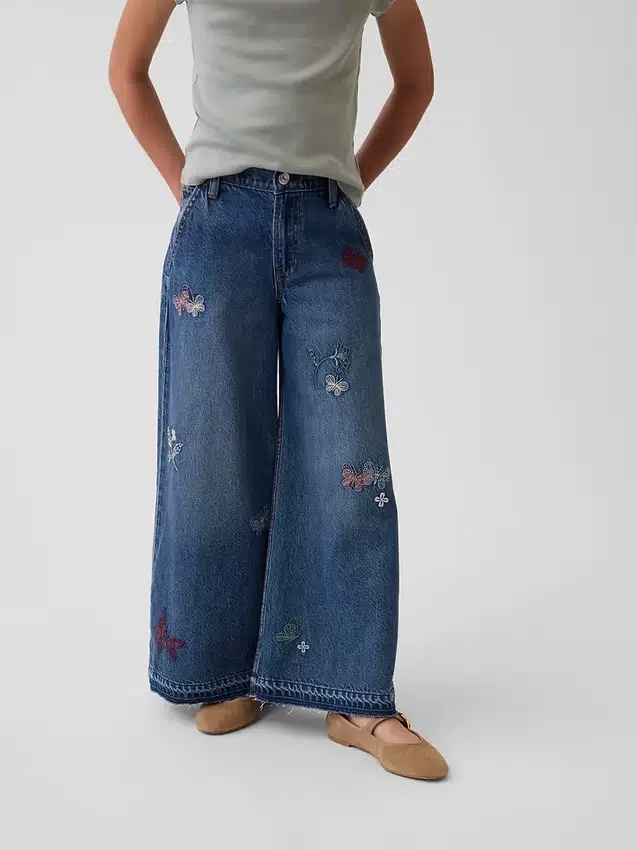 Kids Low Rise Embroidered Baggy Jeans