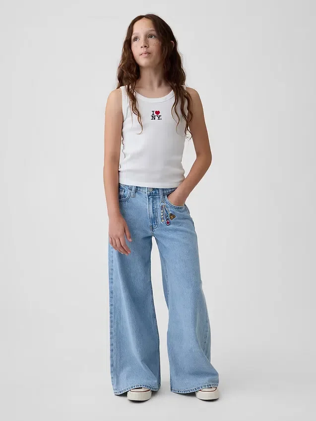 Kids Low Rise Embroidered I Heart Ny Baggy Jeans
