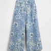Kids Low Rise Floral Baggy Jeans