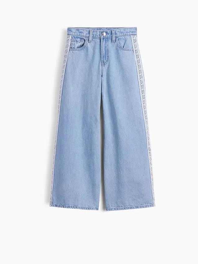 Kids Low Rise Lace-Trim Baggy Jeans