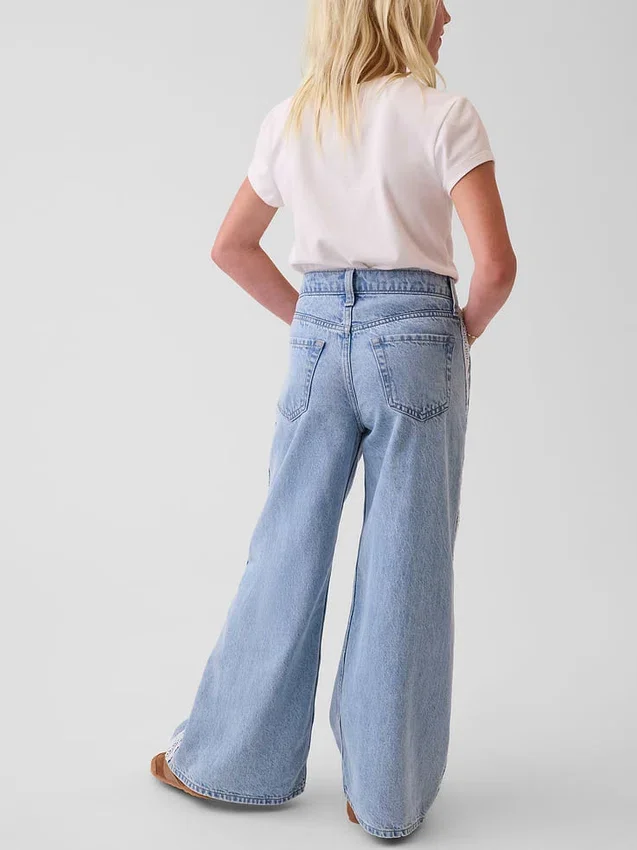 Kids Low Rise Lace-Trim Baggy Jeans