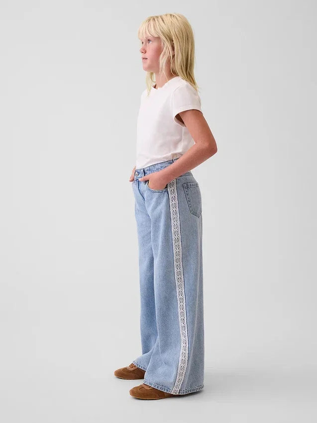 Kids Low Rise Lace-Trim Baggy Jeans